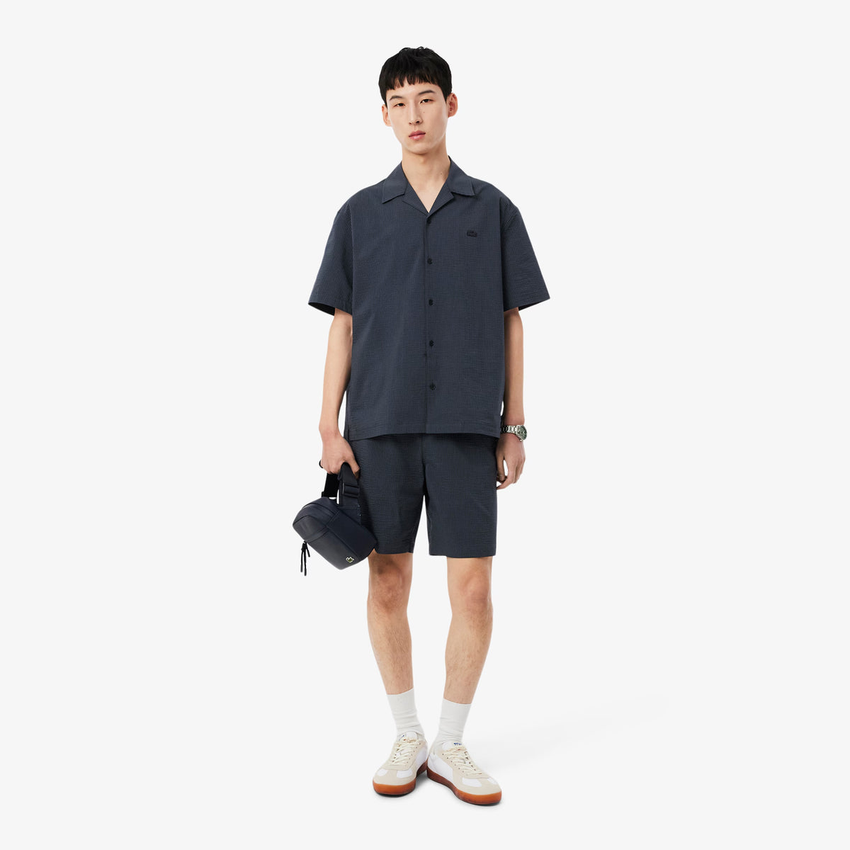 Relaxed Fit Seersucker Shirt - Black/Charcoal