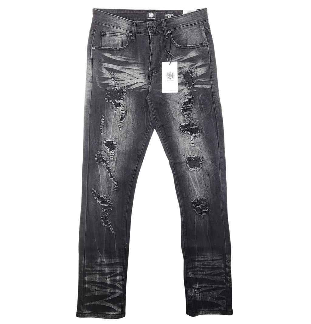 Rip-Off Washed Denim Jeans - Black