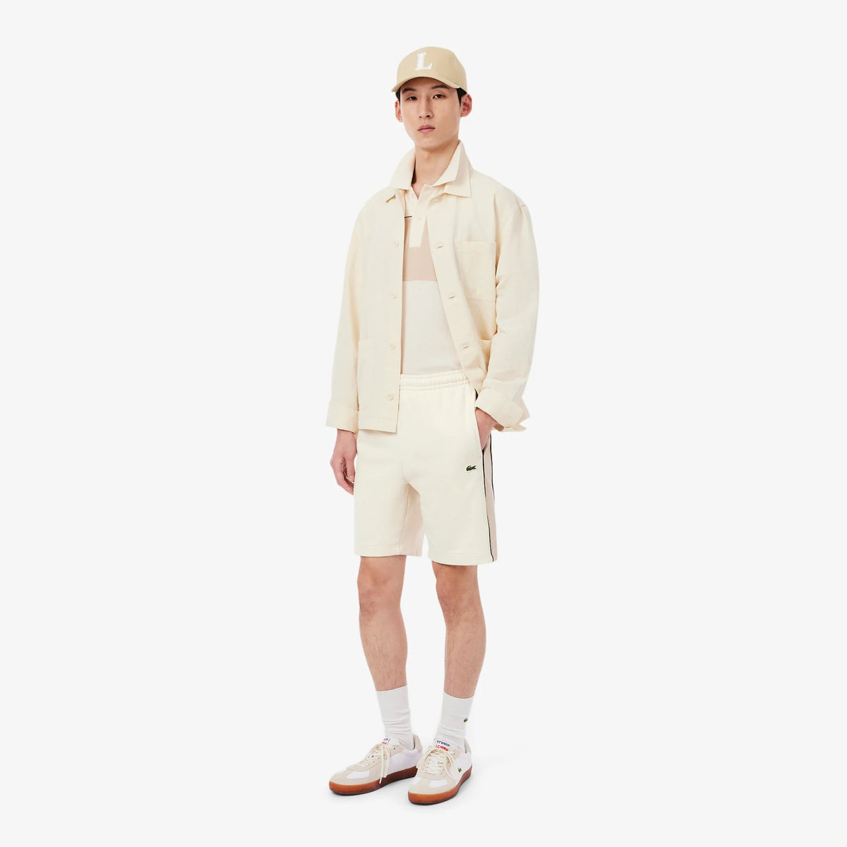 Colorblock Fleece Shorts - Ivory/Cream Beige