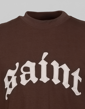Saint Heavyweight Script Cream Embroidery Brown Tee