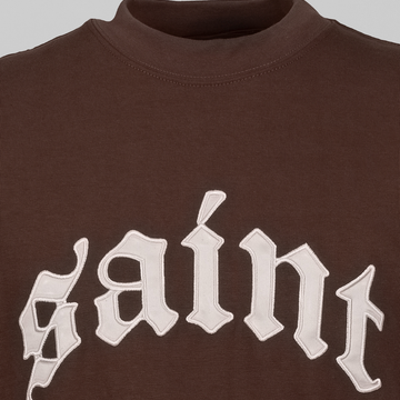 Saint Heavyweight Script Cream Embroidery Brown Tee