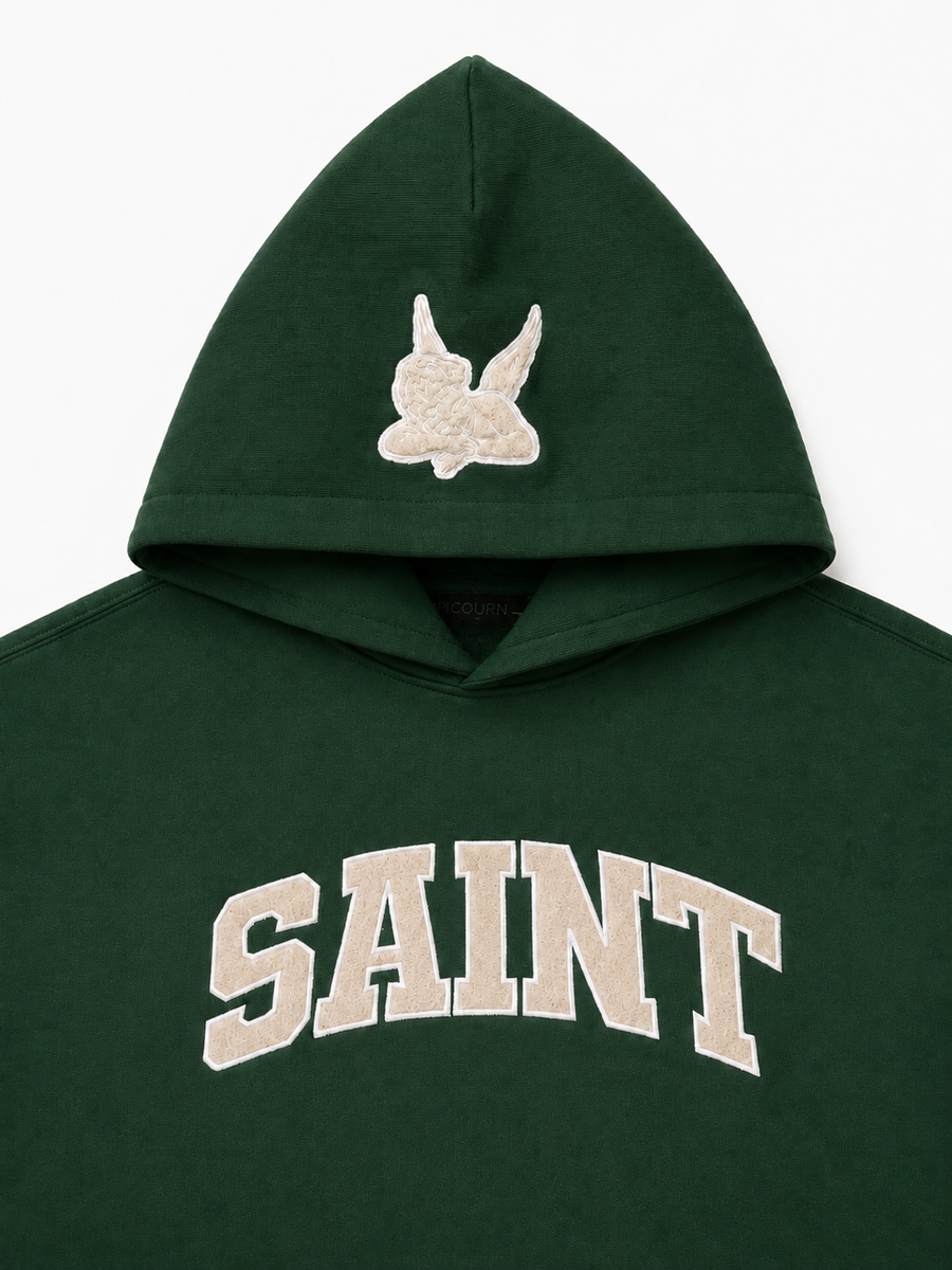 Sweat à capuche Saint Logo - Vert forêt / crème