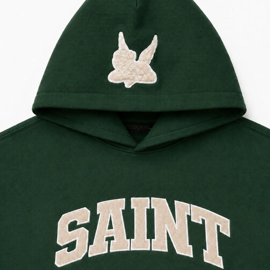 Hoodie- Saint Logo - Forest/CREAM