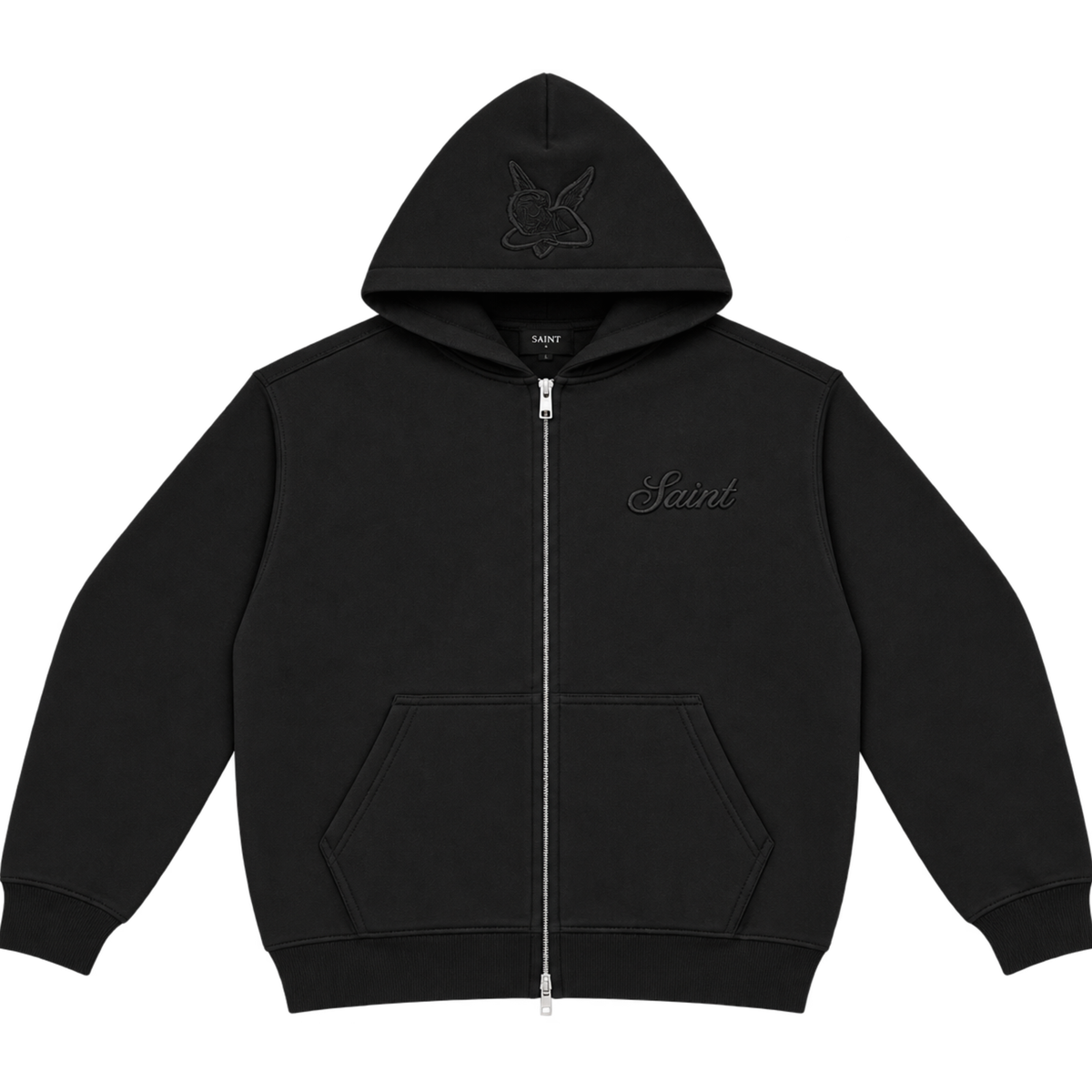 Sweat à capuche Zippé SAINT signature - noir/noir