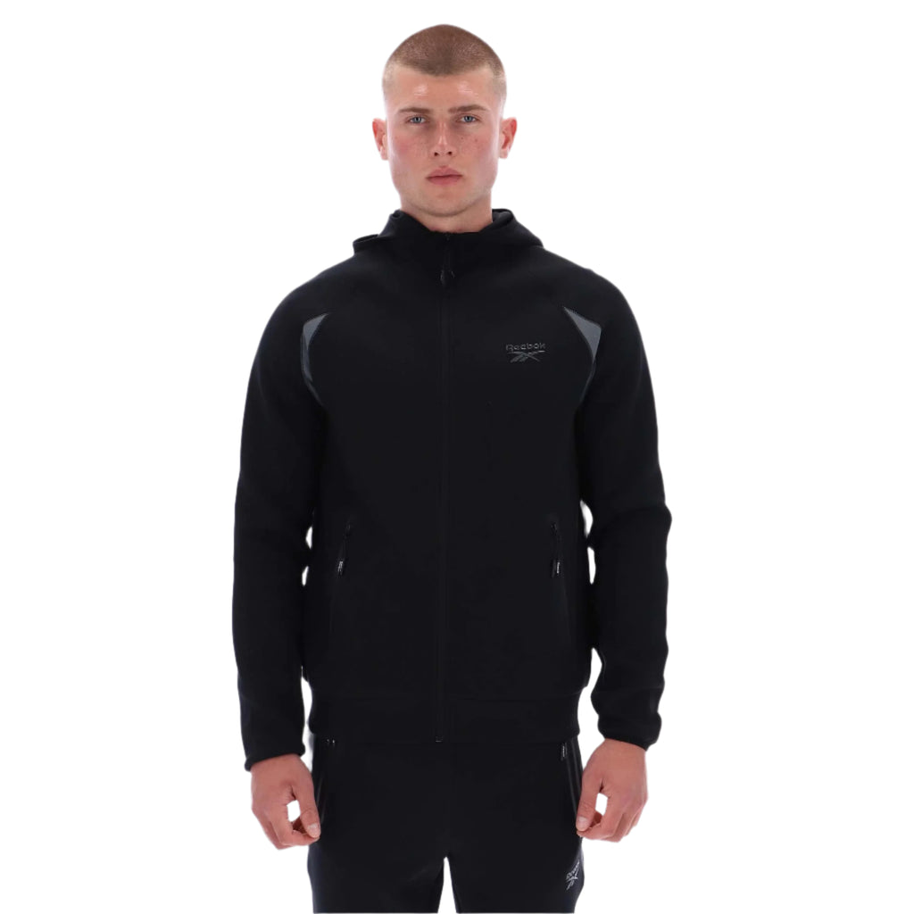 reebok contrast panel zip hoodie - Black