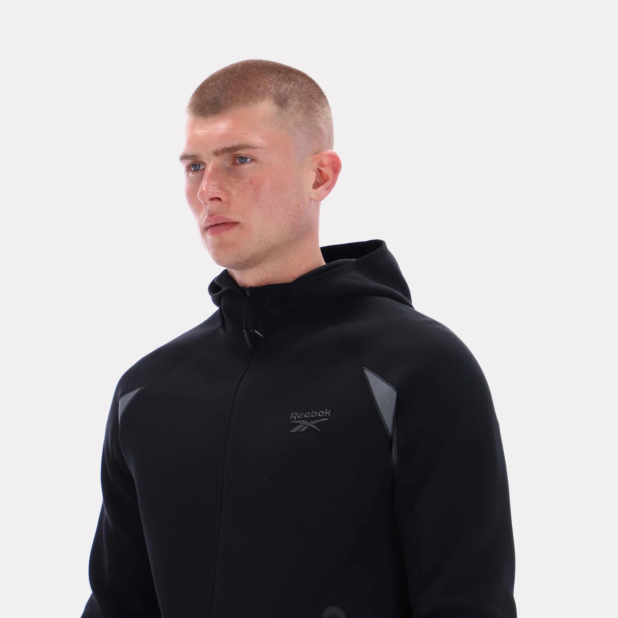 reebok contrast panel zip hoodie - Black