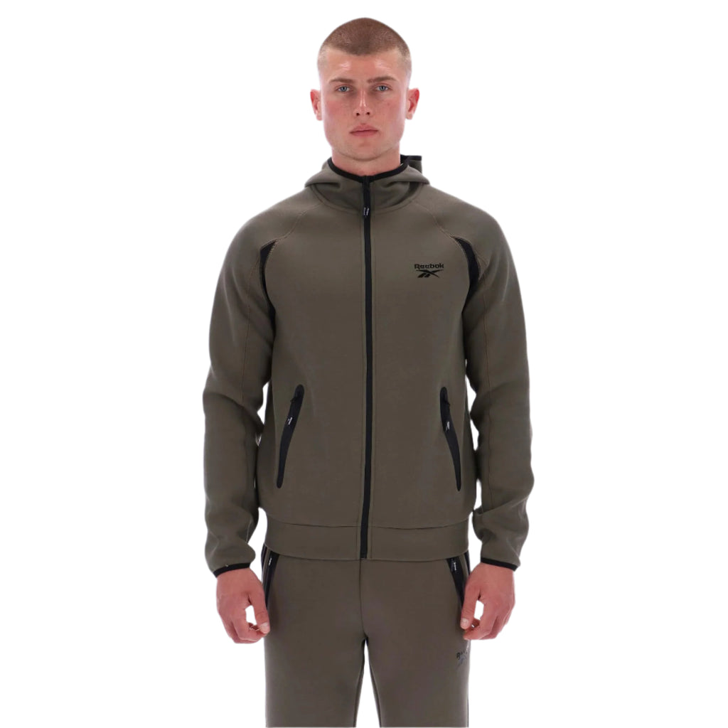 reebok contrast panel zip hoodie - Army green