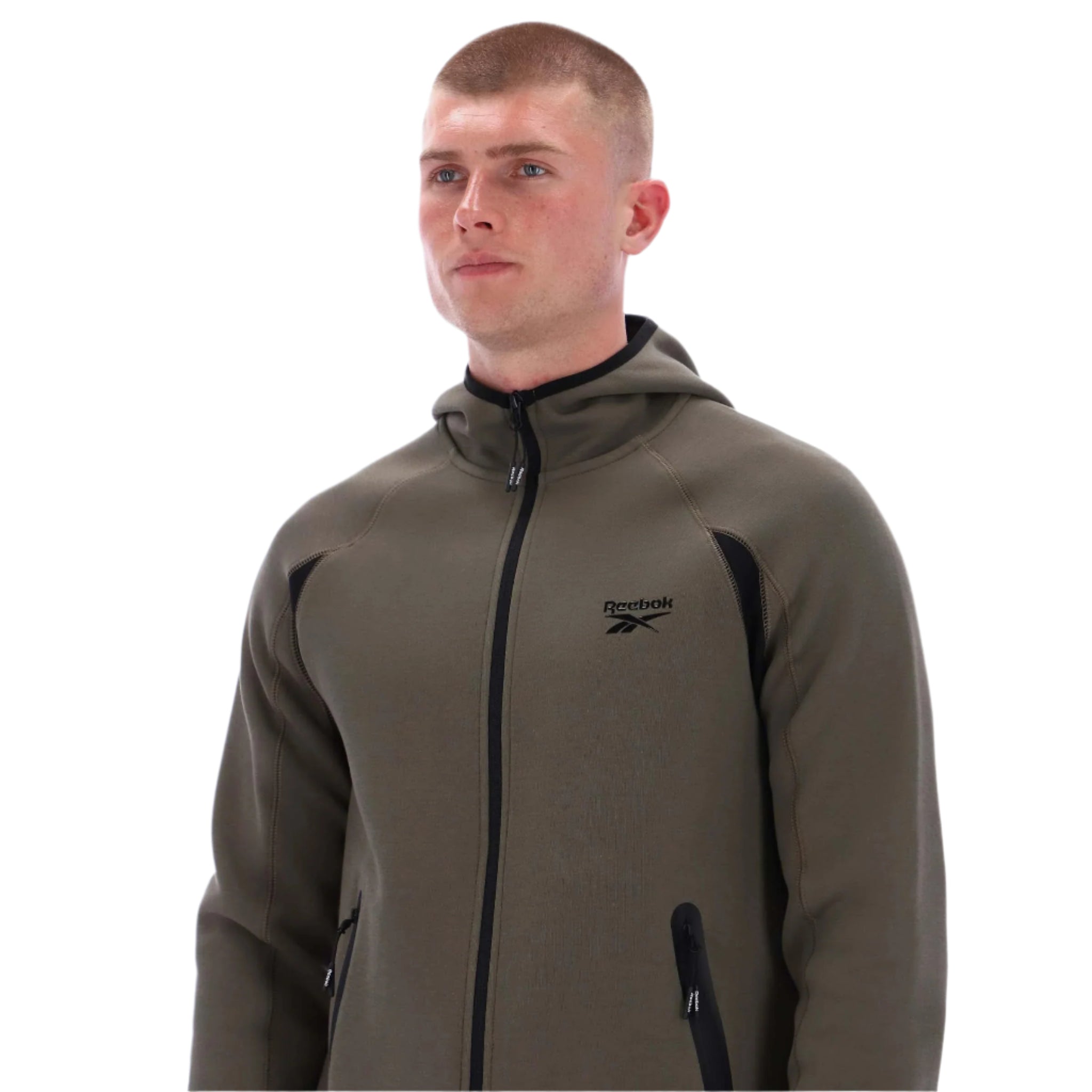reebok contrast panel zip hoodie - Army green