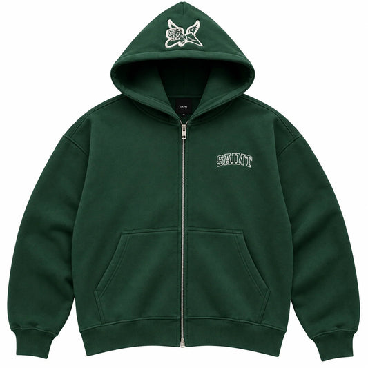 Sweat à capuche Zippé SAINT signature - Vert forêt