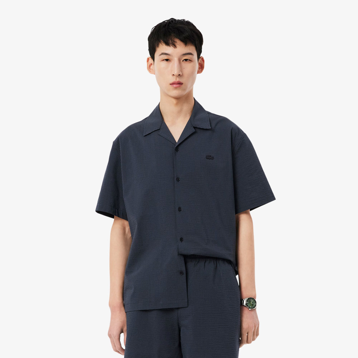 Relaxed Fit Seersucker Shirt - Black/Charcoal