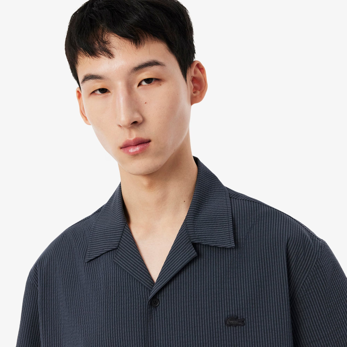 Relaxed Fit Seersucker Shirt - Black/Charcoal