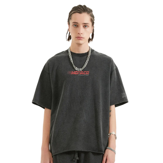 MONACO RED RACING LOGO TEE - Faded Black