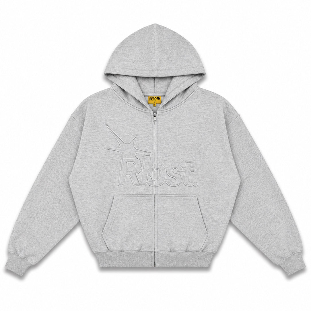 "OUTGROW" ZIP HOODIE - GRIS