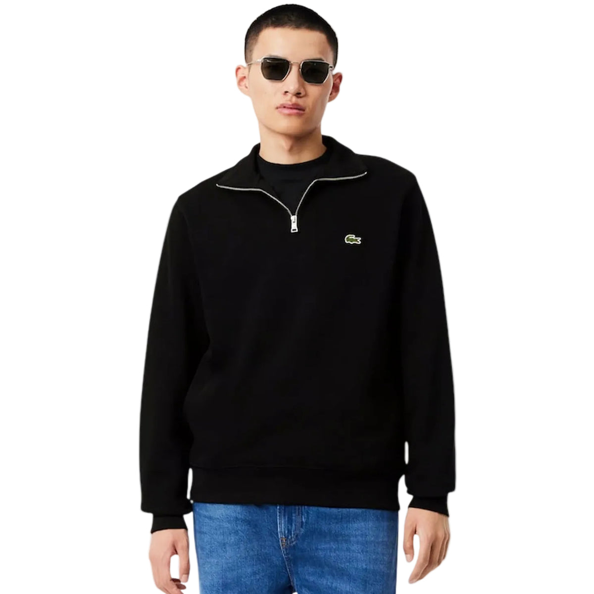 Chandail quart de zip en coton uni - Noir