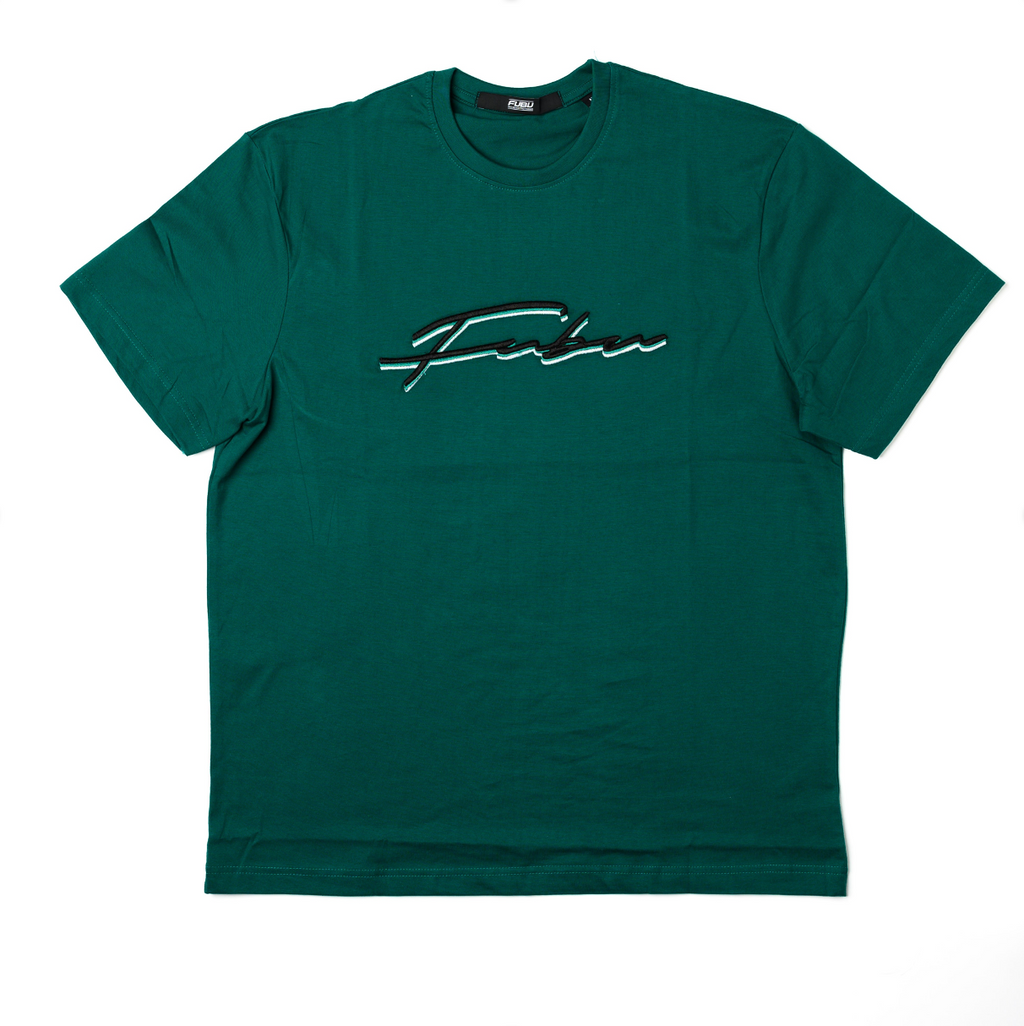 SCRIPT EMBROIDERED TEE IN Forest