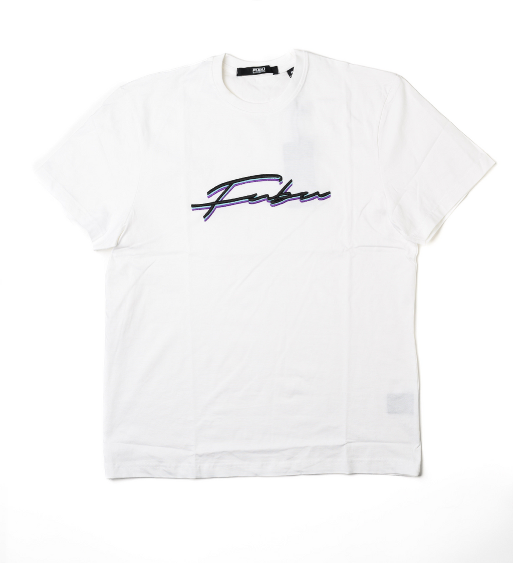 SCRIPT EMBROIDERED TEE IN White