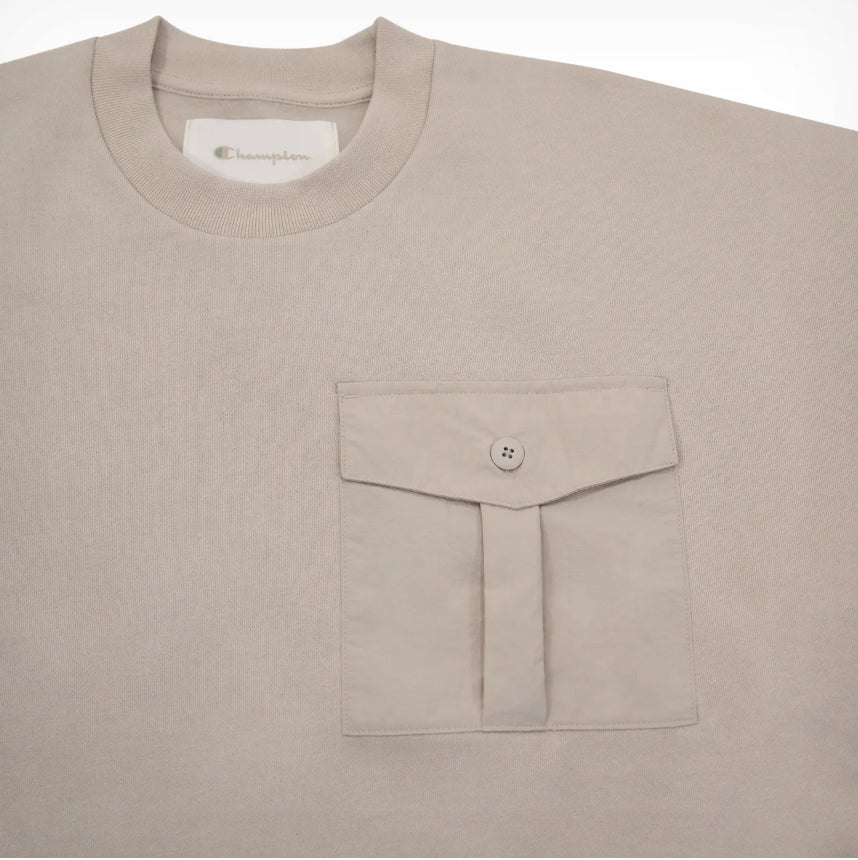 Mixed-Media Crewneck Sweatshirt - Autumn Beige