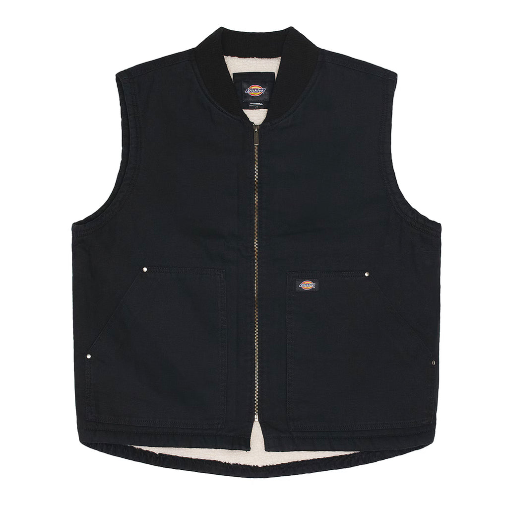 Stonewashed Duck High Pile Fleece Lined Vest- Black