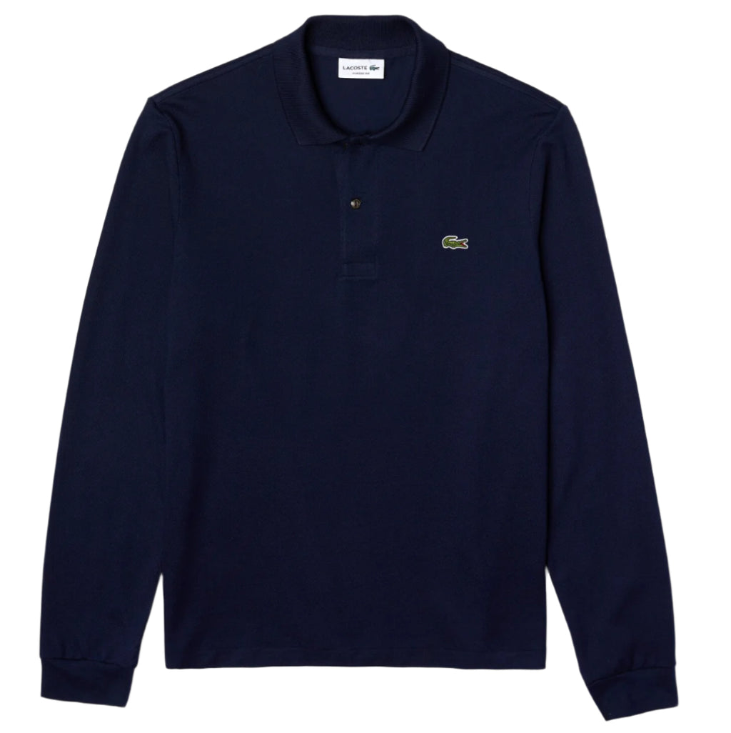 Long Sleeve Cotton Polo Shirt - NAVY BLUE