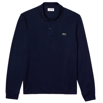 Long Sleeve Cotton Polo Shirt - NAVY BLUE