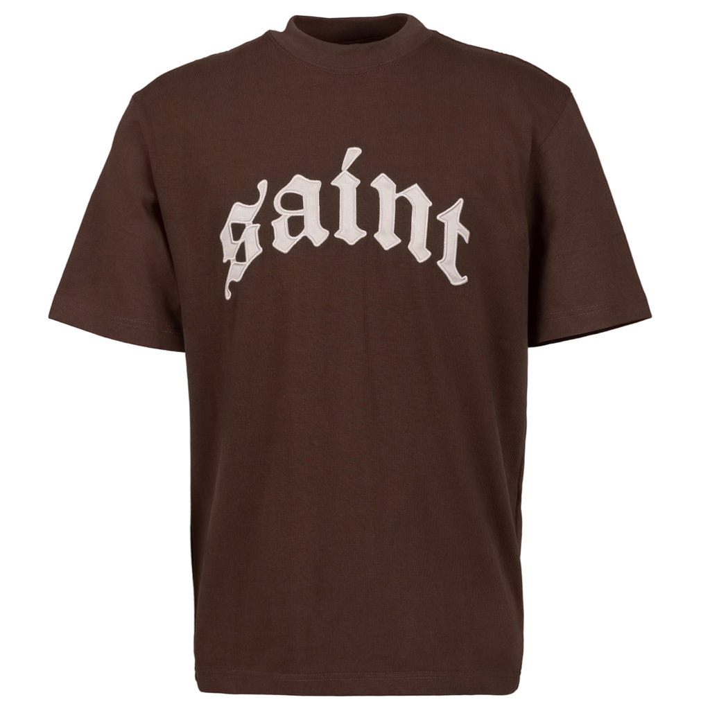 Saint Heavyweight Script Cream Embroidery Brown Tee