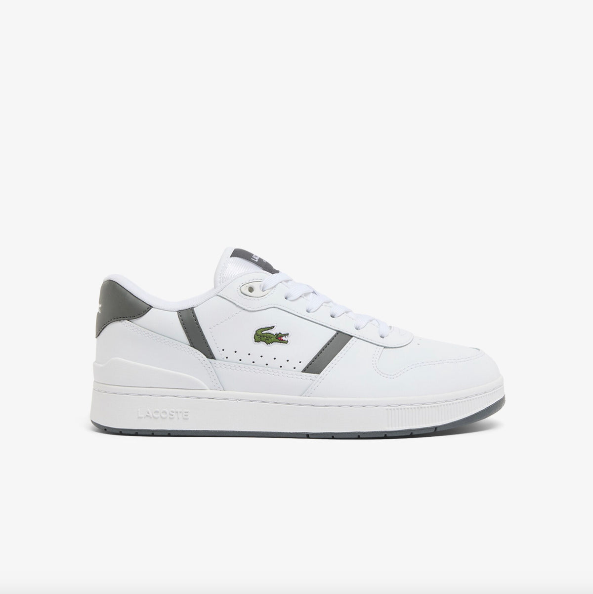 Men's T-Clip Set Leather Sneakers - WHITE / DARK GREY