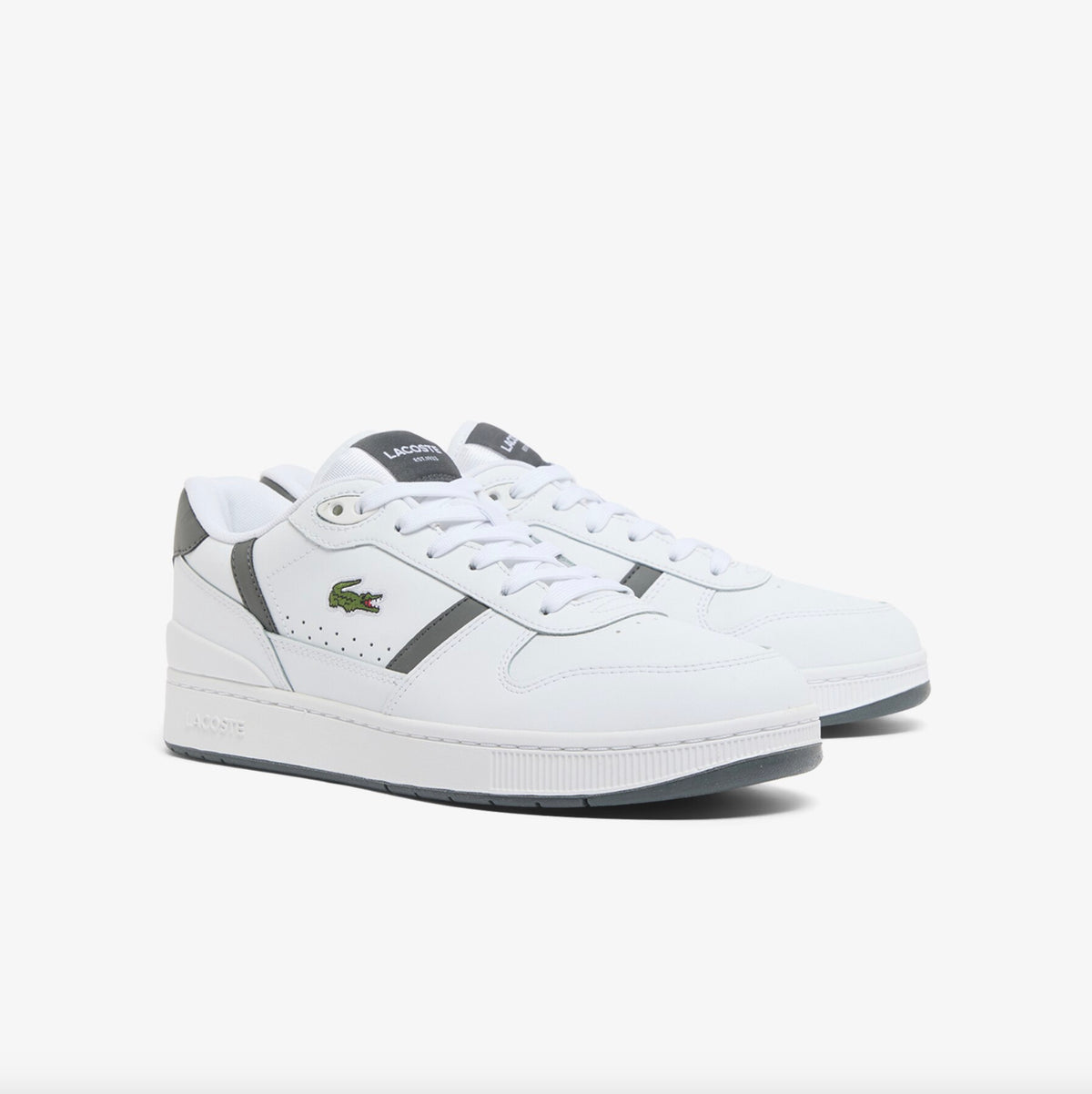 Men's T-Clip Set Leather Sneakers - WHITE / DARK GREY