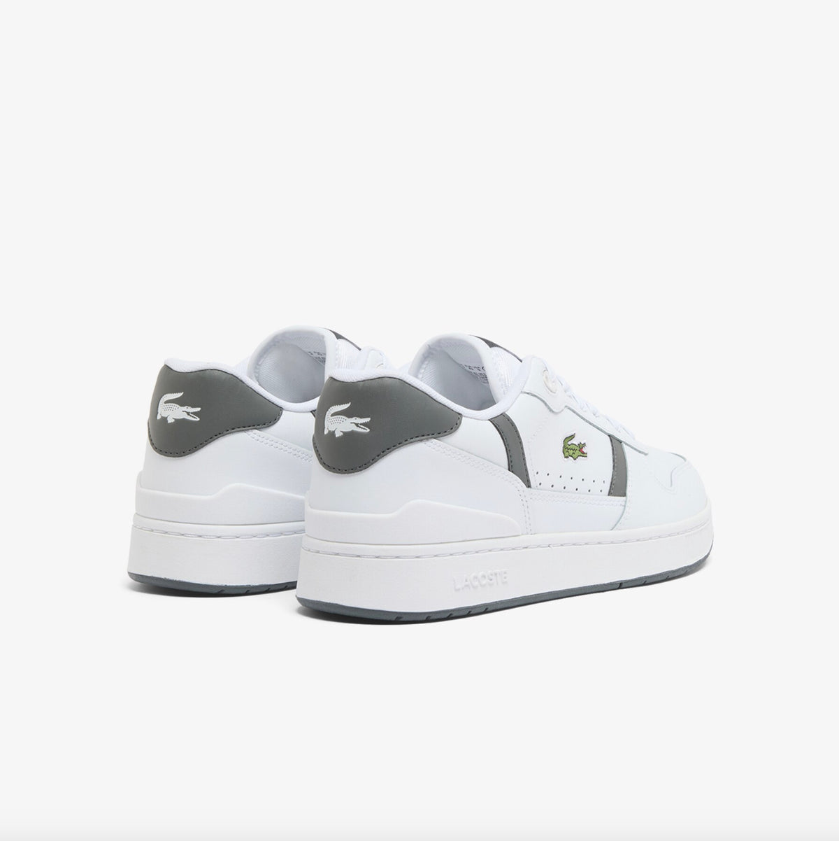 Men's T-Clip Set Leather Sneakers - WHITE / DARK GREY