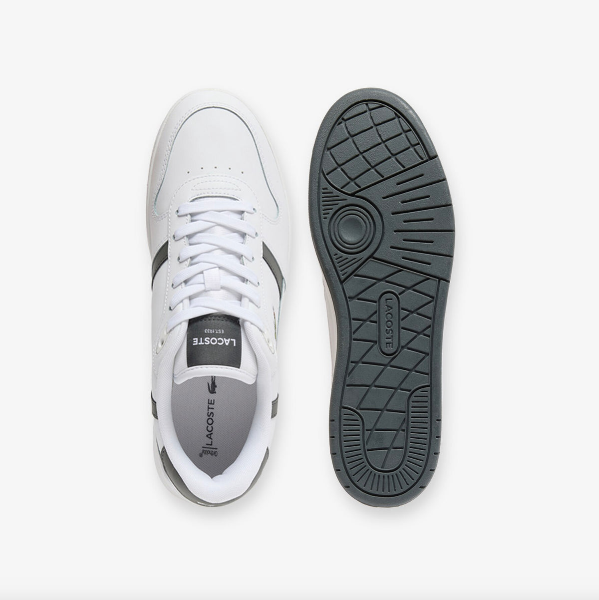 Men's T-Clip Set Leather Sneakers - WHITE / DARK GREY