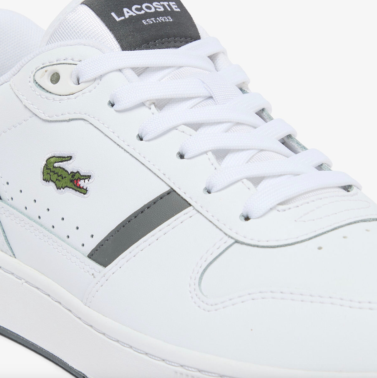 Men's T-Clip Set Leather Sneakers - WHITE / DARK GREY