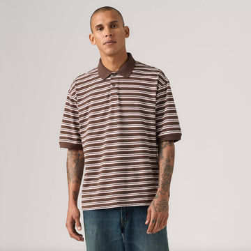 Polo Boxy rayé - Brun chocolat
