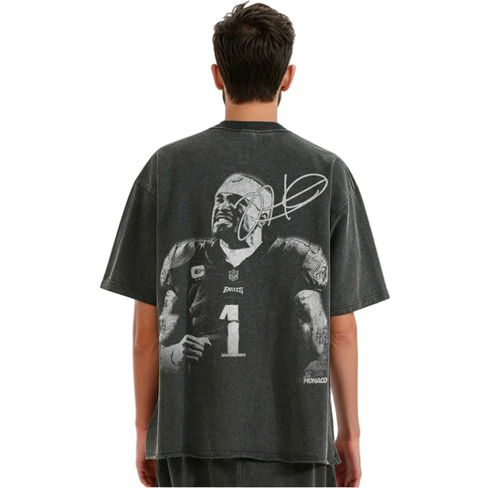 JALEN HURTS BLUR TEE -  Faded Black