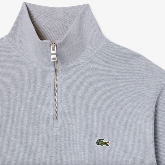 Chandail quart de zip en coton uni - Gris Chiné