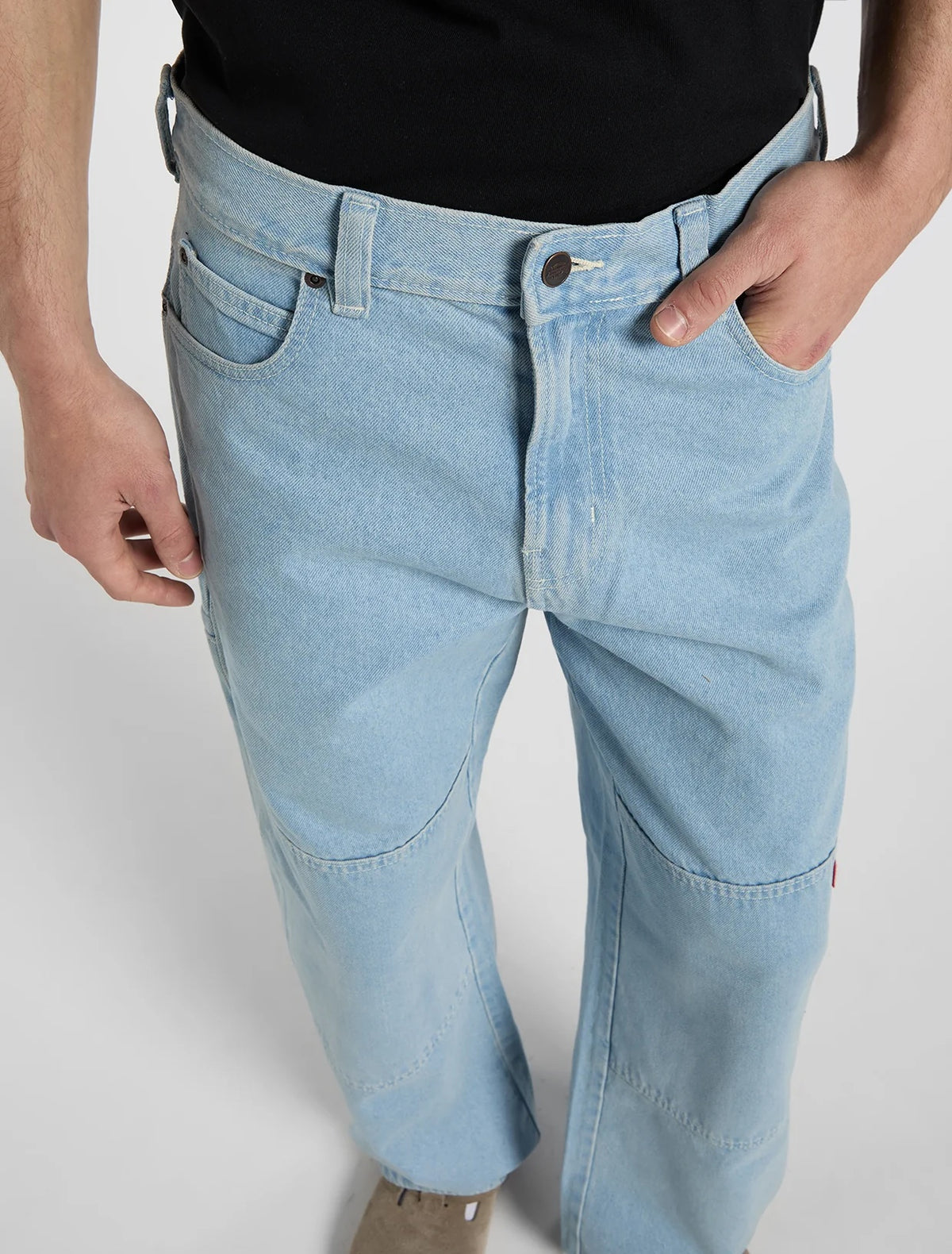 Double knee loose straight jeans - Grey wash tinted