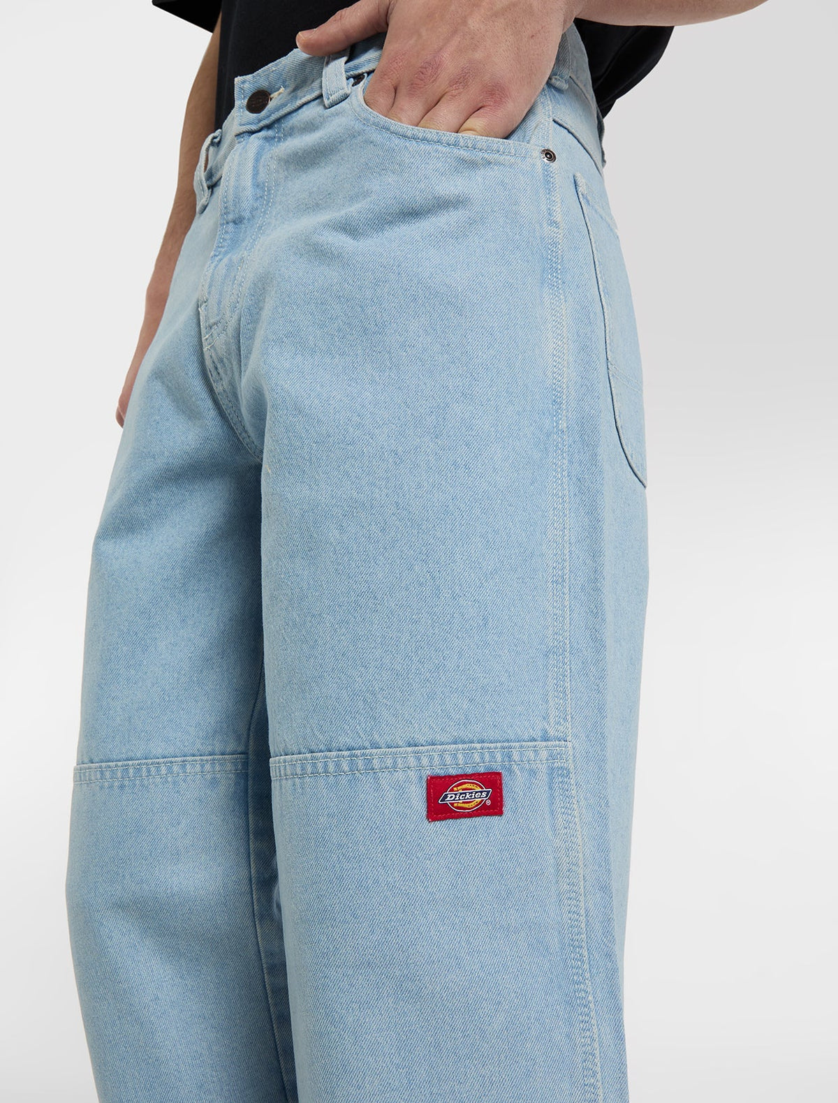 Double knee loose straight jeans - Grey wash tinted