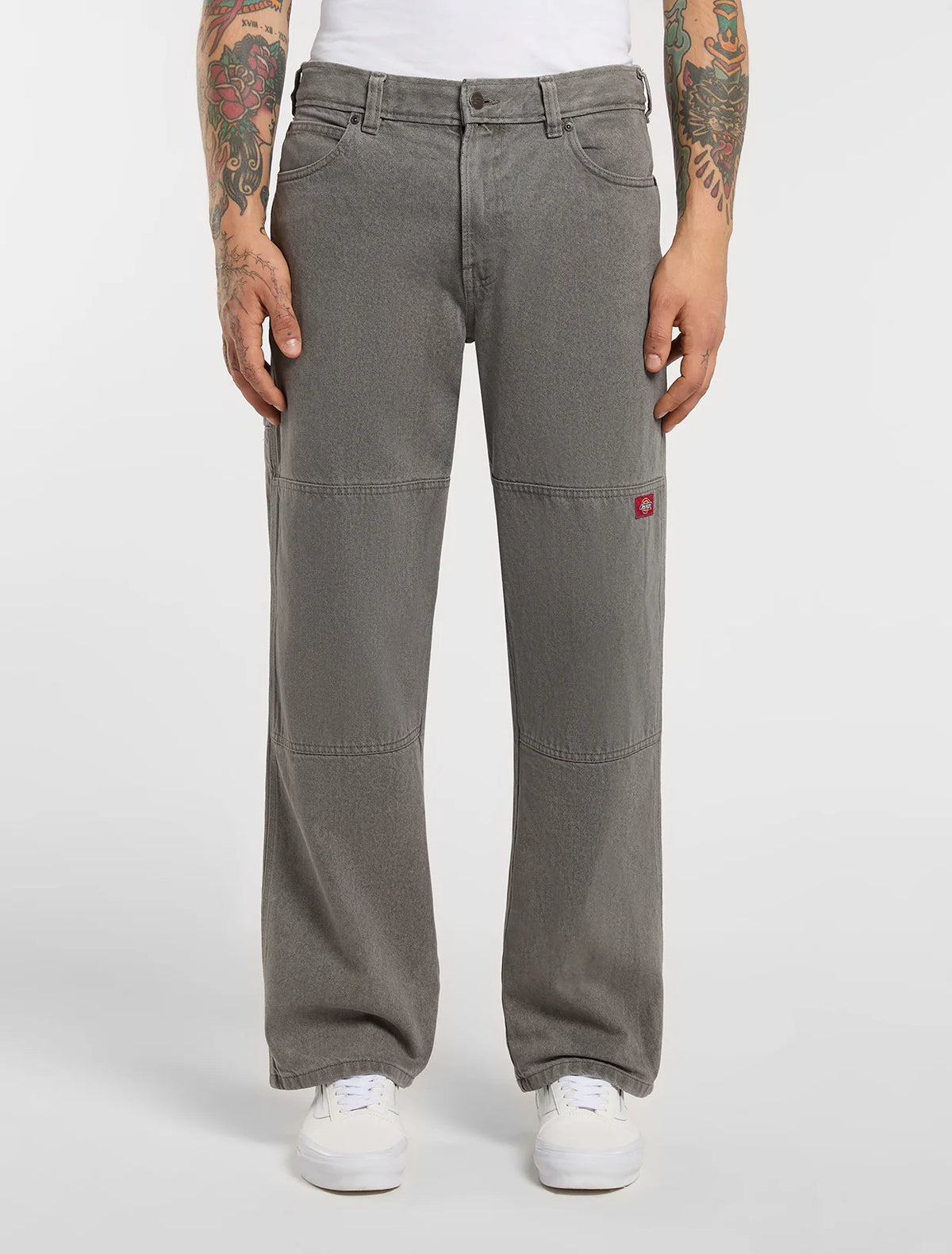 Double knee loose straight jeans - Grey wash tinted