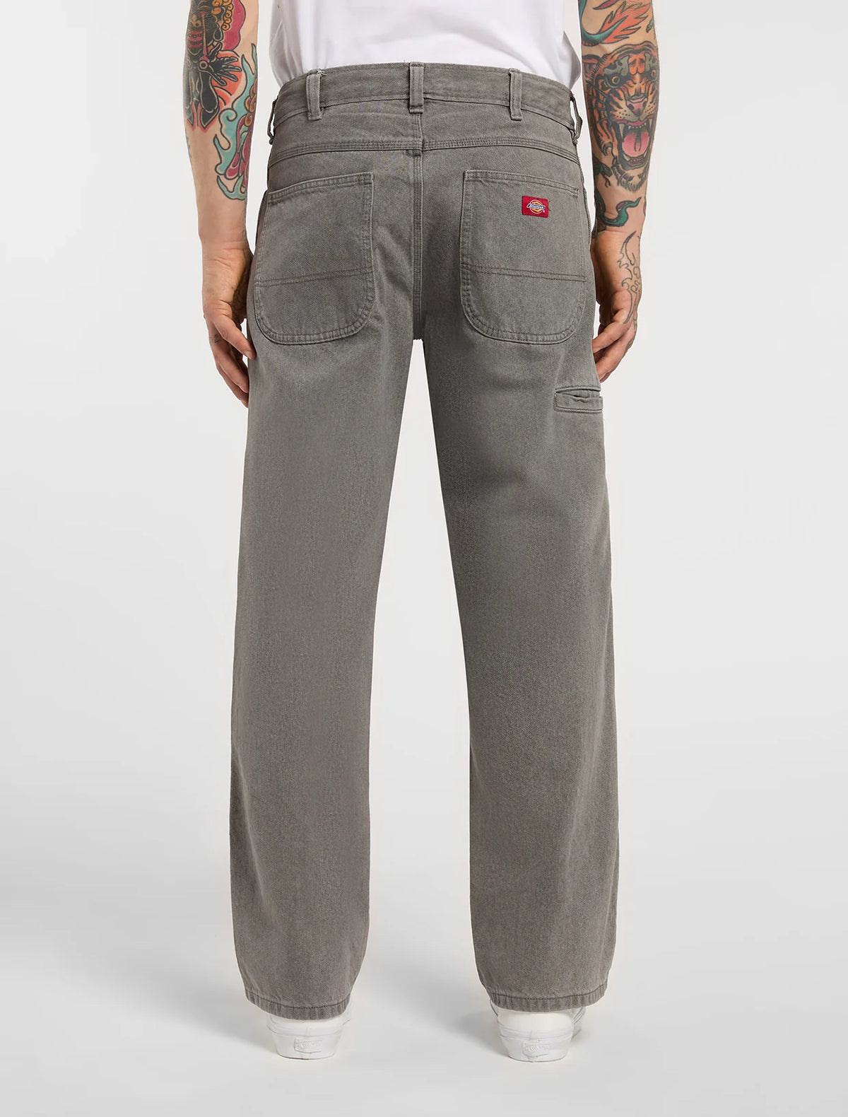 Double knee loose straight jeans - Grey wash tinted
