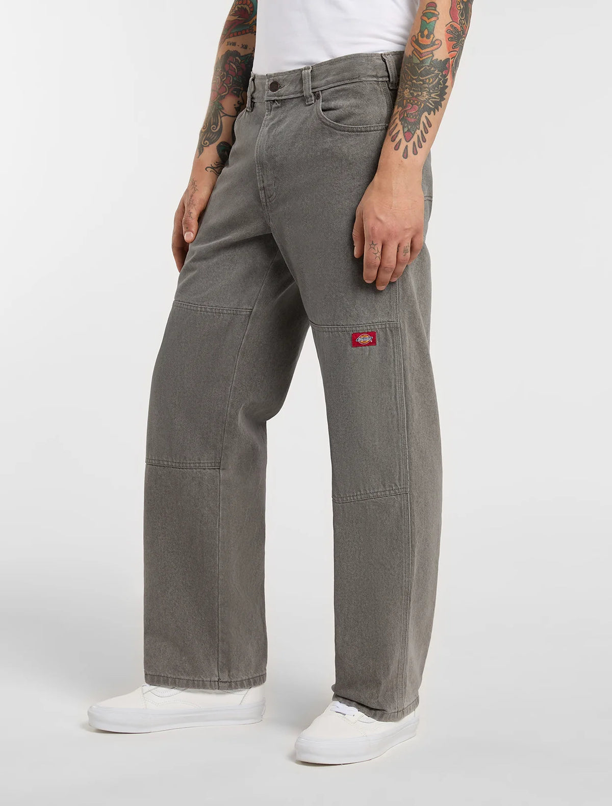 Double knee loose straight jeans - Grey wash tinted