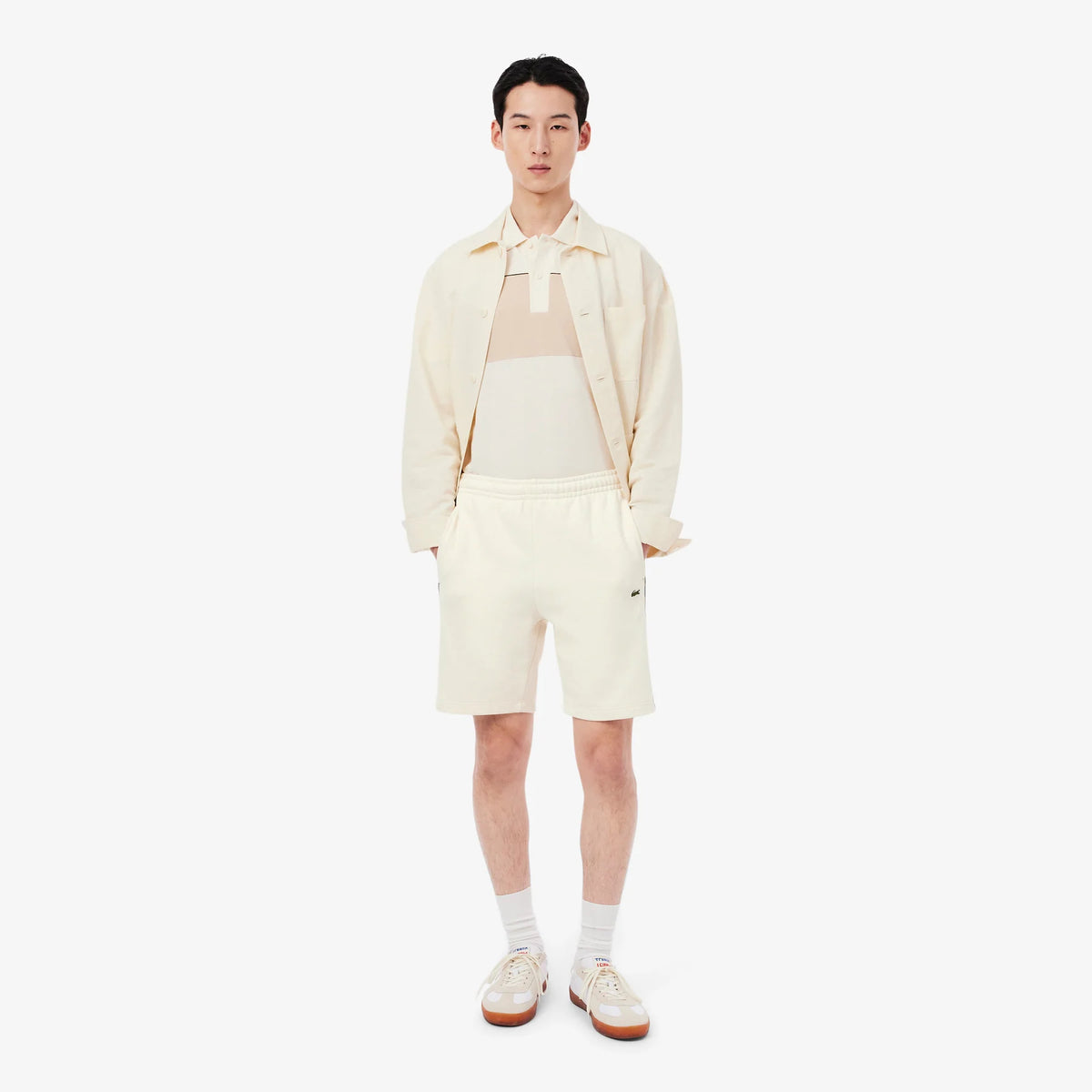 Colorblock Fleece Shorts -  Ivory/Cream Beige