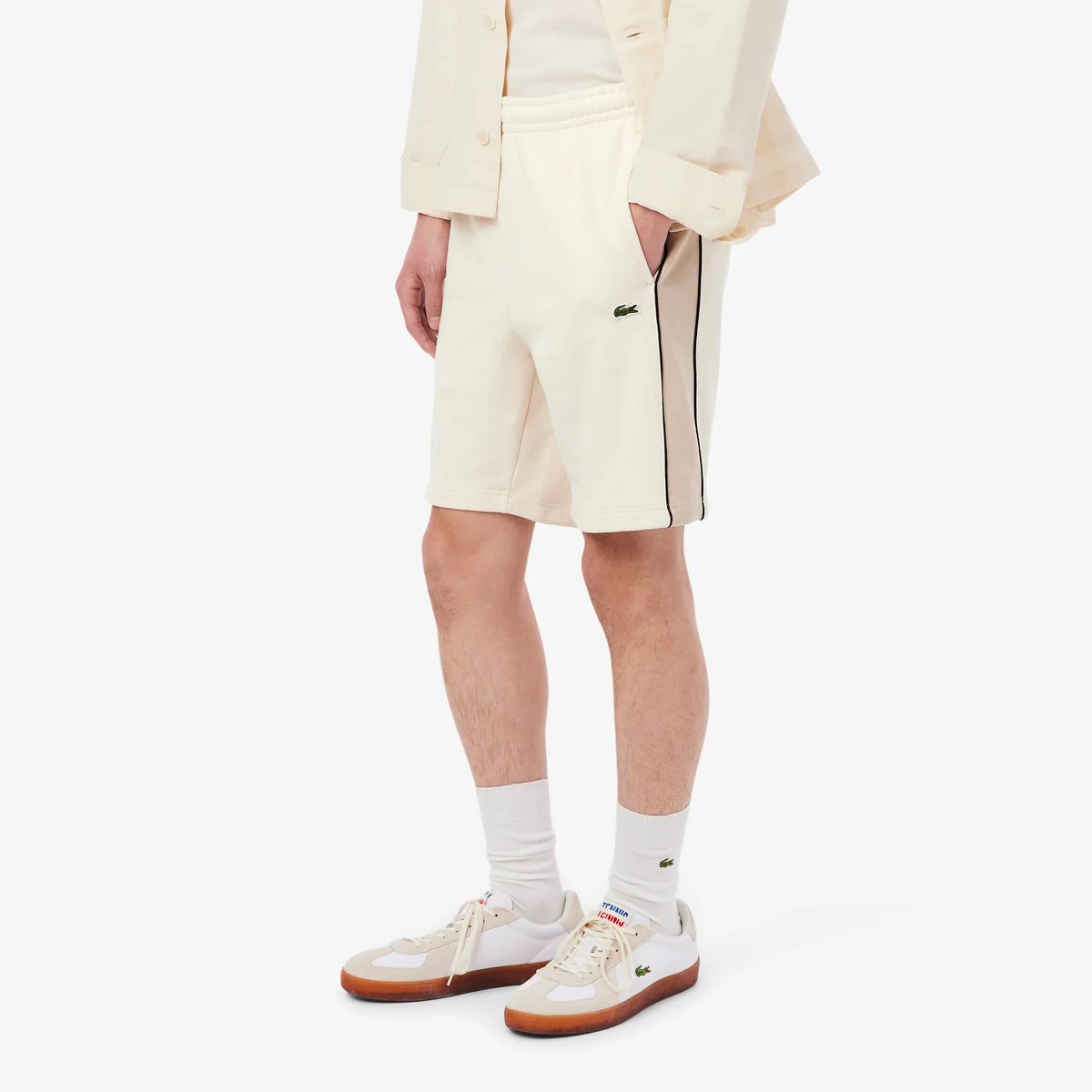Colorblock Fleece Shorts -  Ivory/Cream Beige