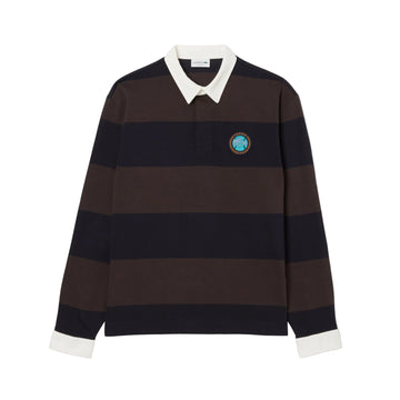 Polo rugby relaxed fit rayé - Bleu Marine / Marron