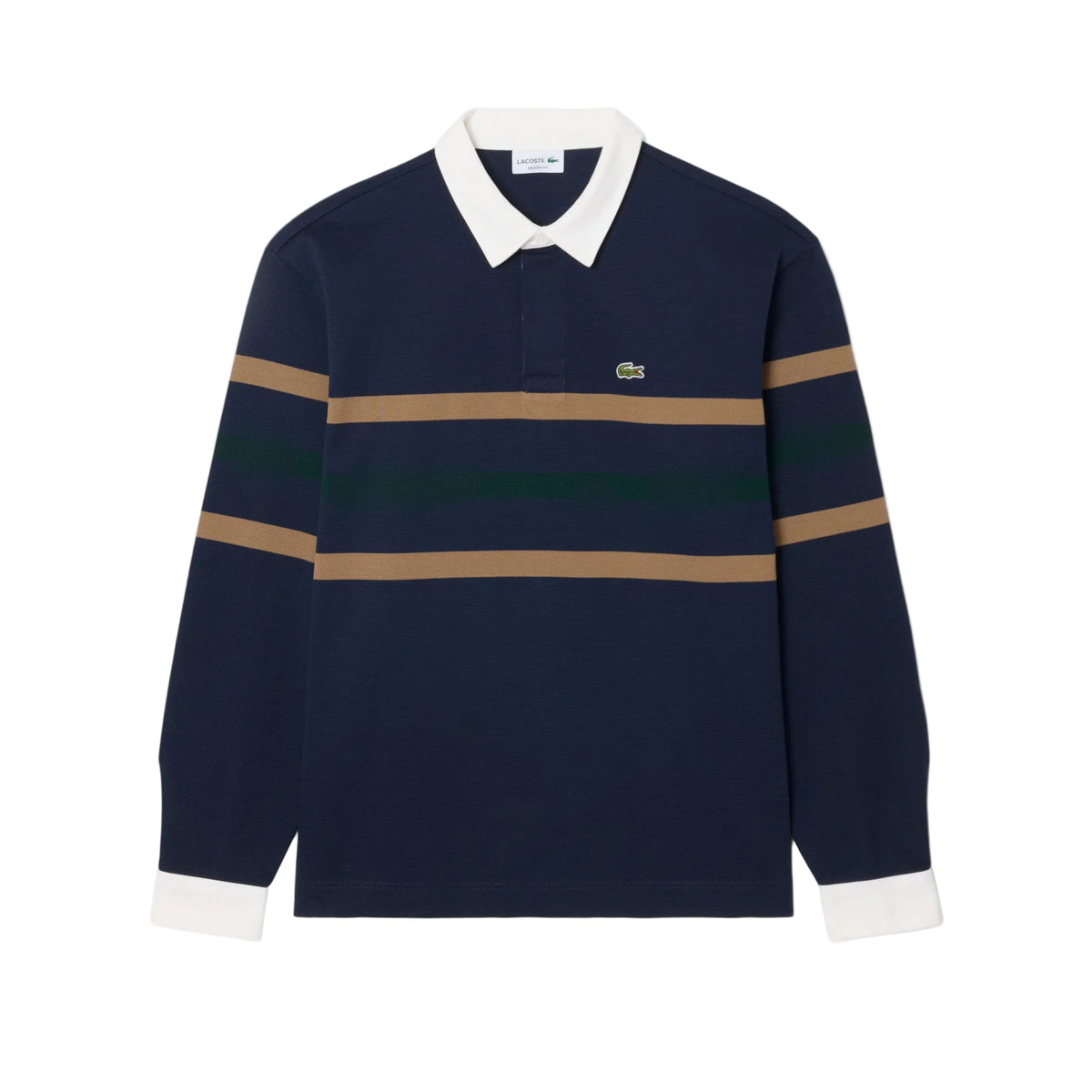 Relaxed Fit Striped Piqué Rugby Polo Shirt - Navy blue
