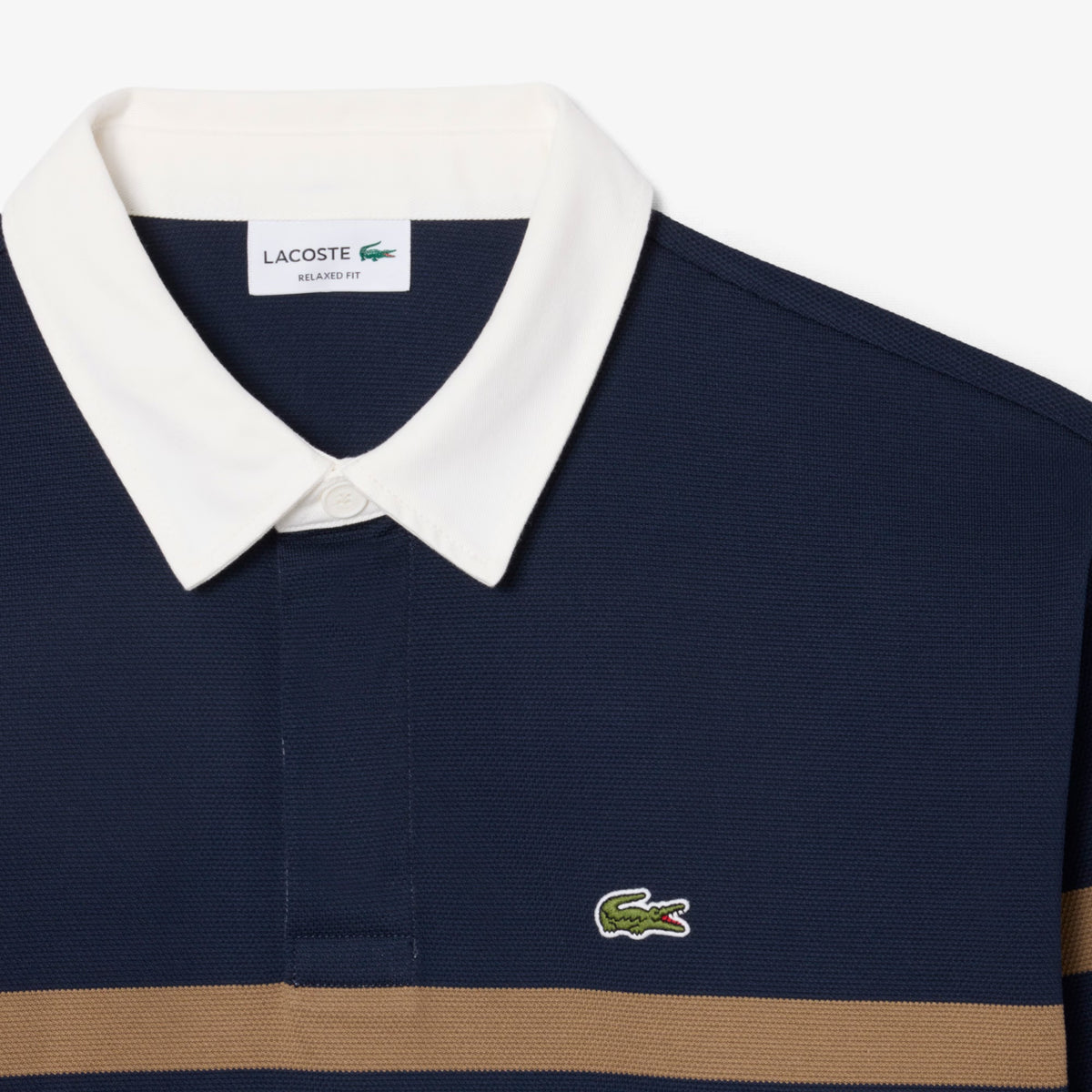 Relaxed Fit Striped Piqué Rugby Polo Shirt - Navy blue