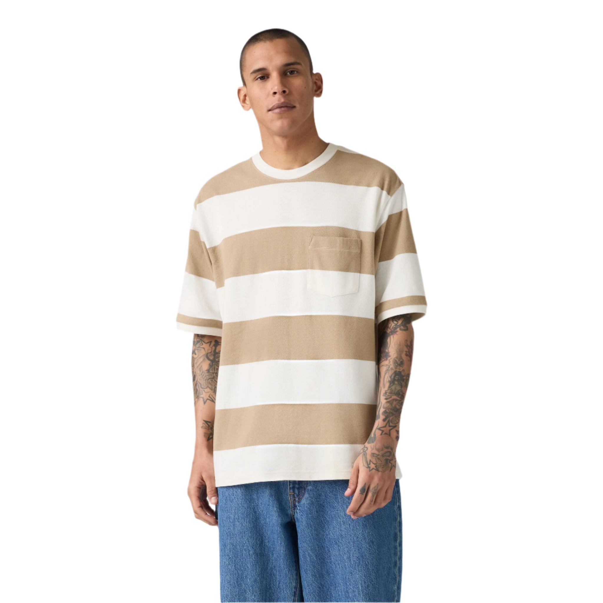 Half-sleeve Pique T-shirt - Rigby Stripe - White