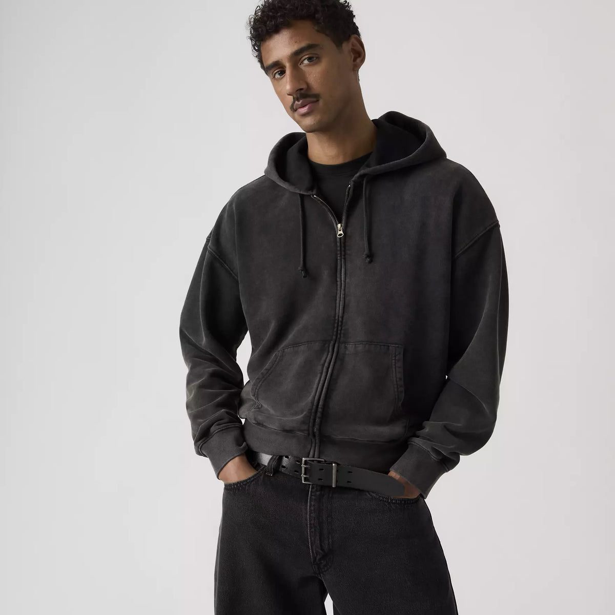 hayes boxy full zip - Grunge Wash Jet Black 