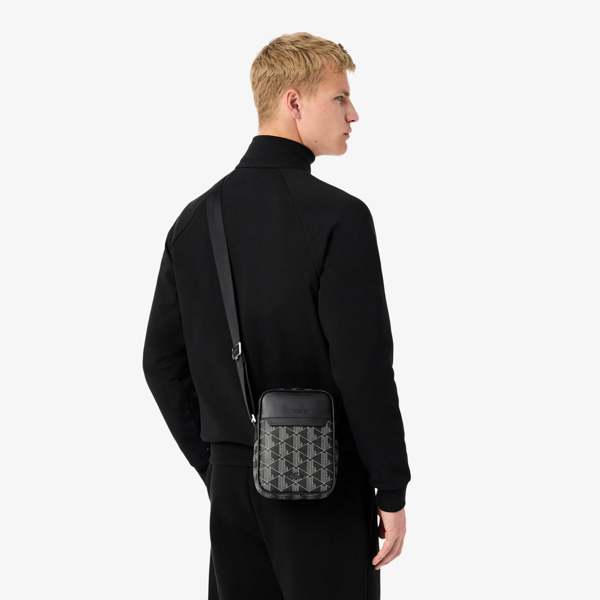 Sacoche verticale The Blend avec monogramme noir gris