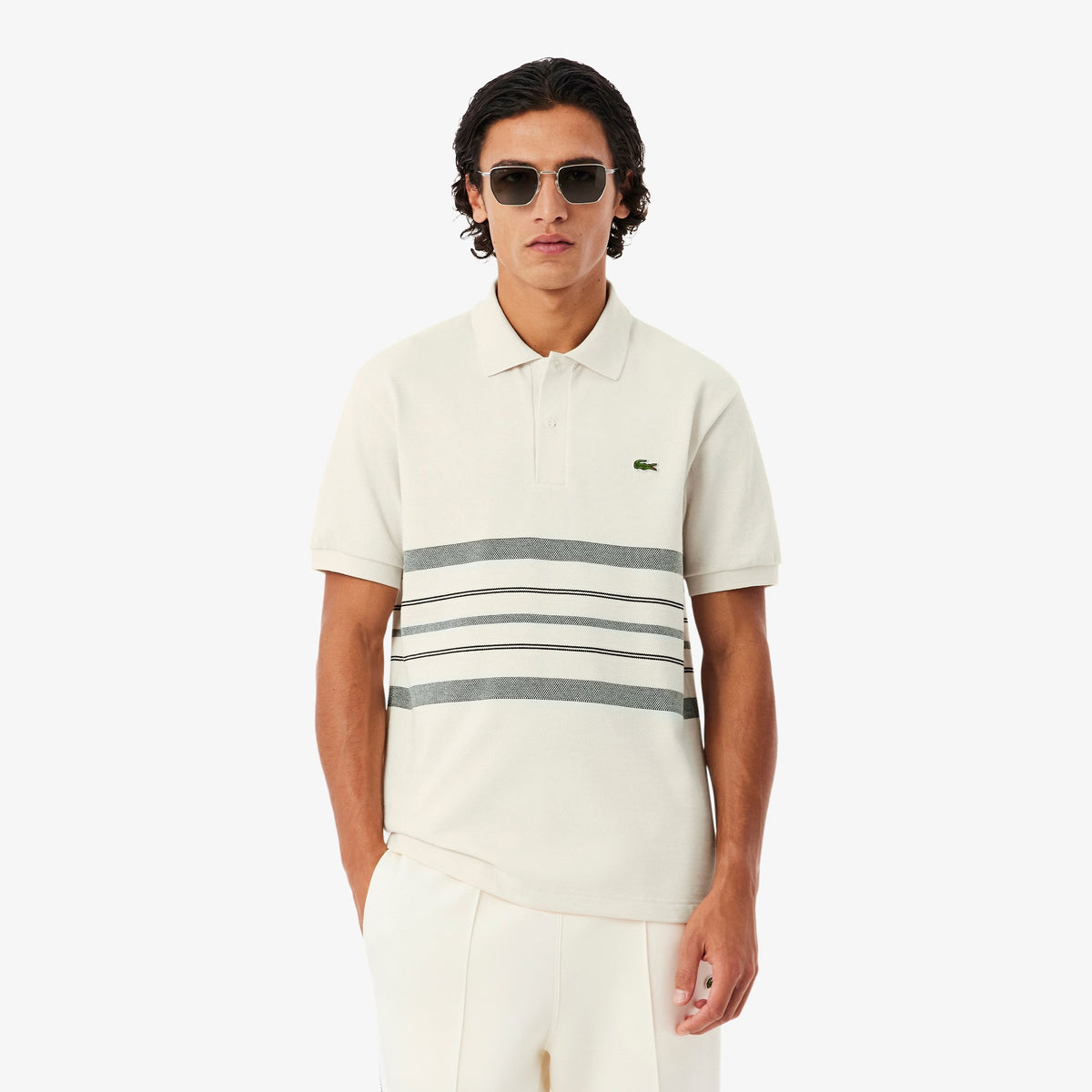 French Made Classic Fit Striped Polo - Cream