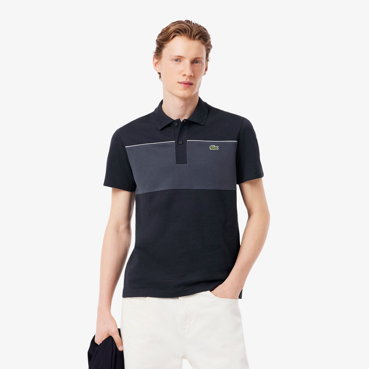 Regular Fit Colour-Block Piqué Polo Shirt - Black / Charcoal