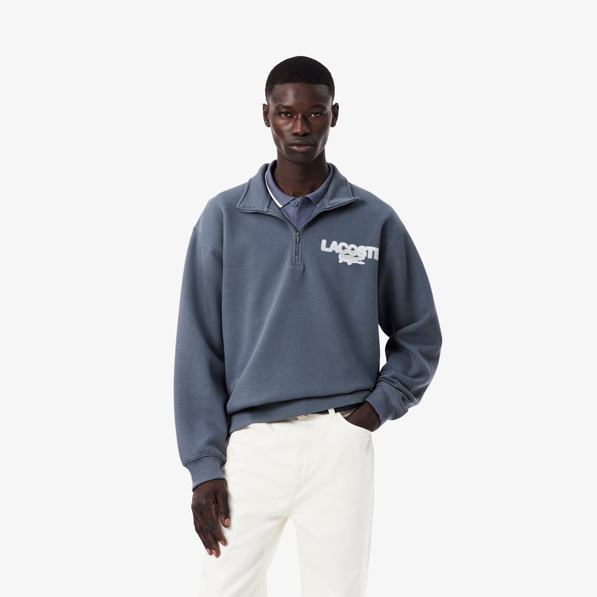 Branded Piqué Sweatshirt - Gray