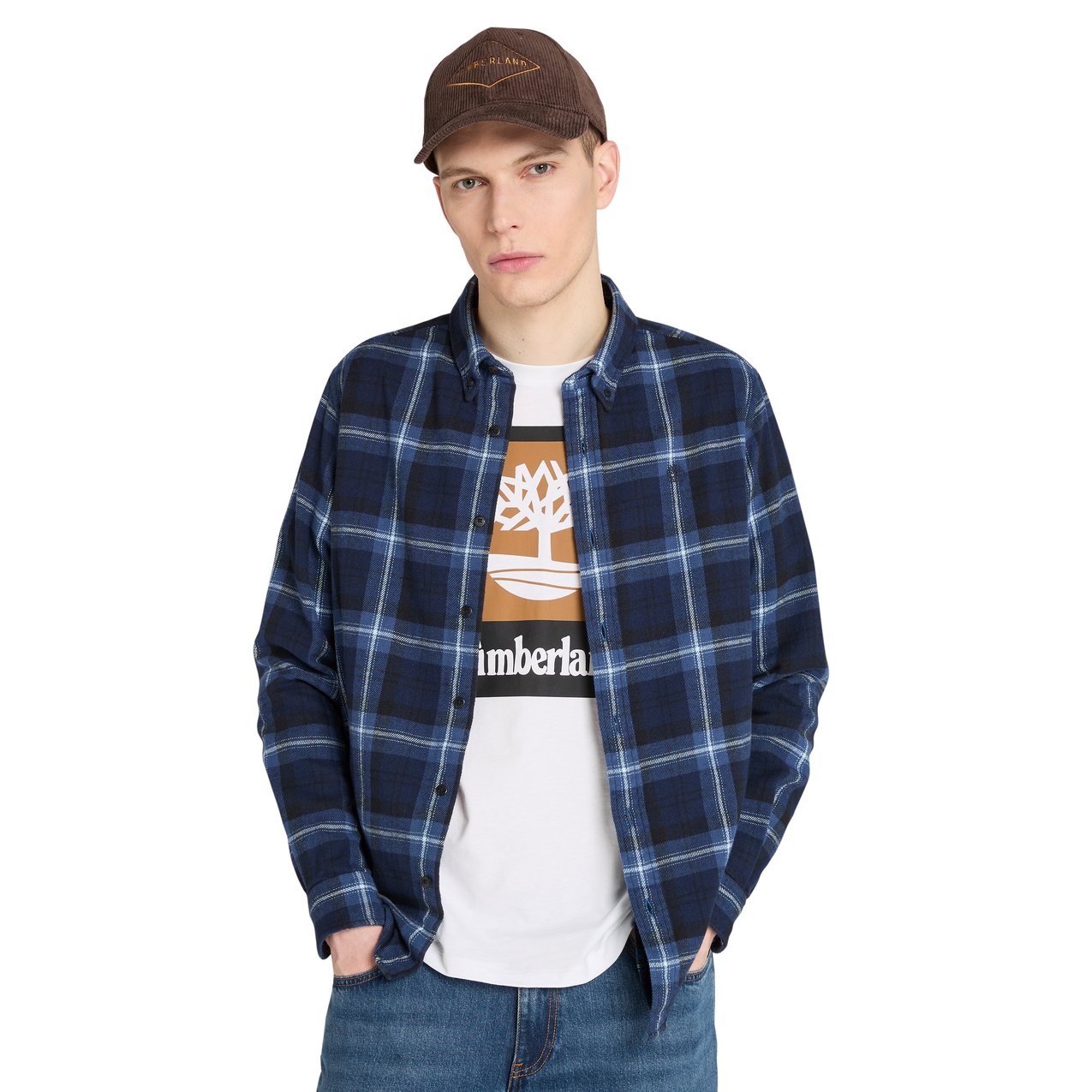 Chemise à carreaux en flanelle mi-épaisse pour hommes